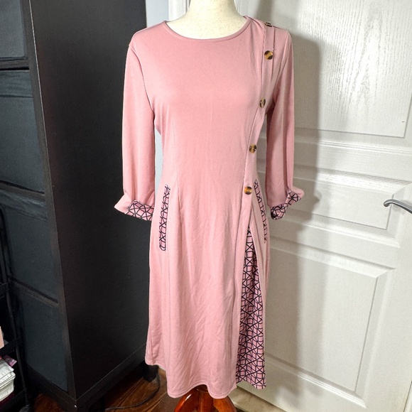 NWOT Midi Dusty Rose and Black Pinup Style Dress - L - Picture 1 of 2